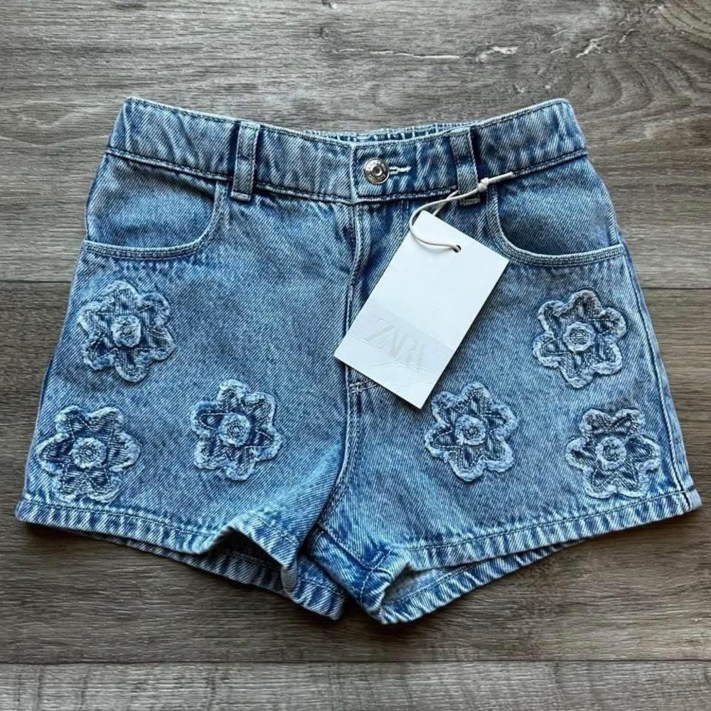 Zara Blue Floral Kids Denim Shorts
